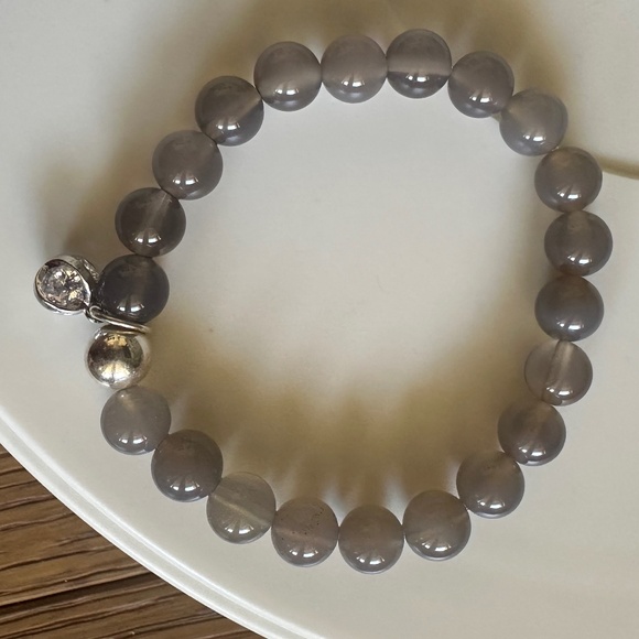 8mm Gray Agate Stretch Bracelet | Sterling Silver Spacer & CZ Charm | Classic - Picture 6 of 6